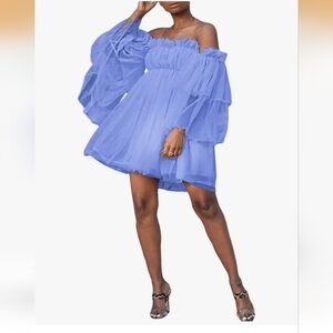 Chic Off-Shoulder Blue Mini Dress